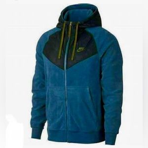 Nike Sportswear Full Zip Fleece Hoodie in Teal blue black-size M (BMWT)